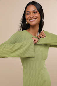 Sabi Lime Green Pointelle Knit Long Sleeve Mini Dress 1