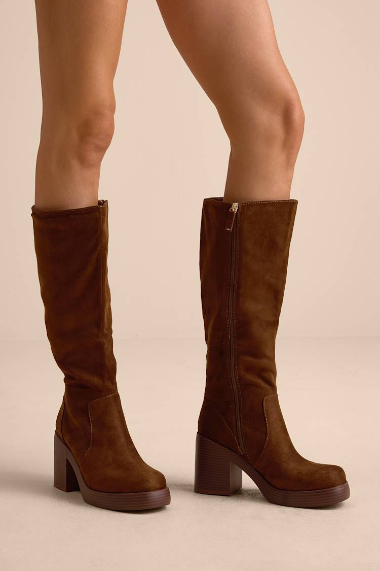 womens brown knee high dress boots Everlane Leather Knee-High City Boot In Deep Brown, Size 10.5