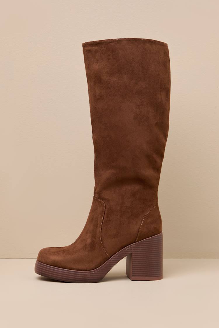 Go Girl Brown Suede Platform Knee High Boots