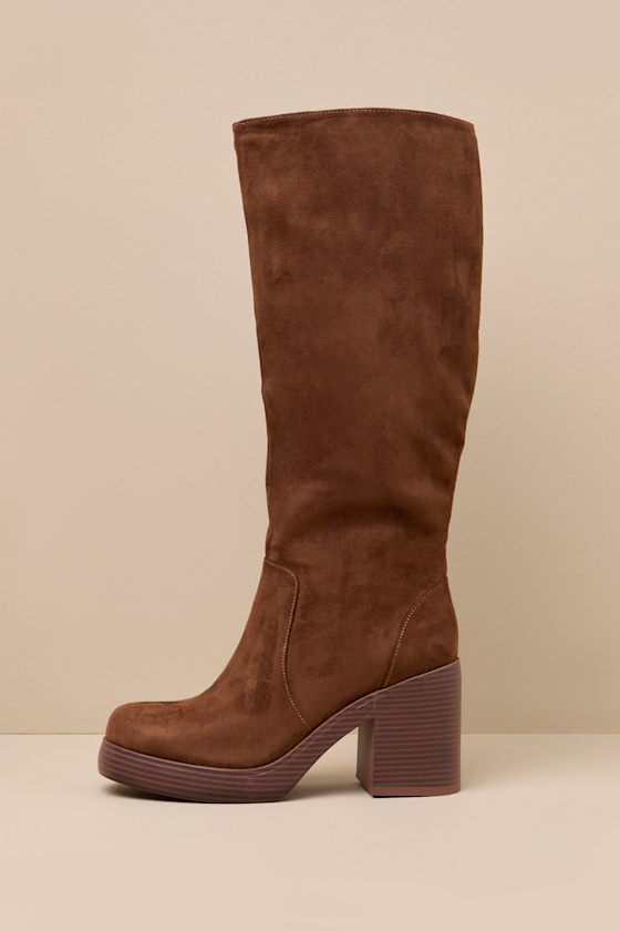 Go Girl Brown Platform Knee High Boots 1
