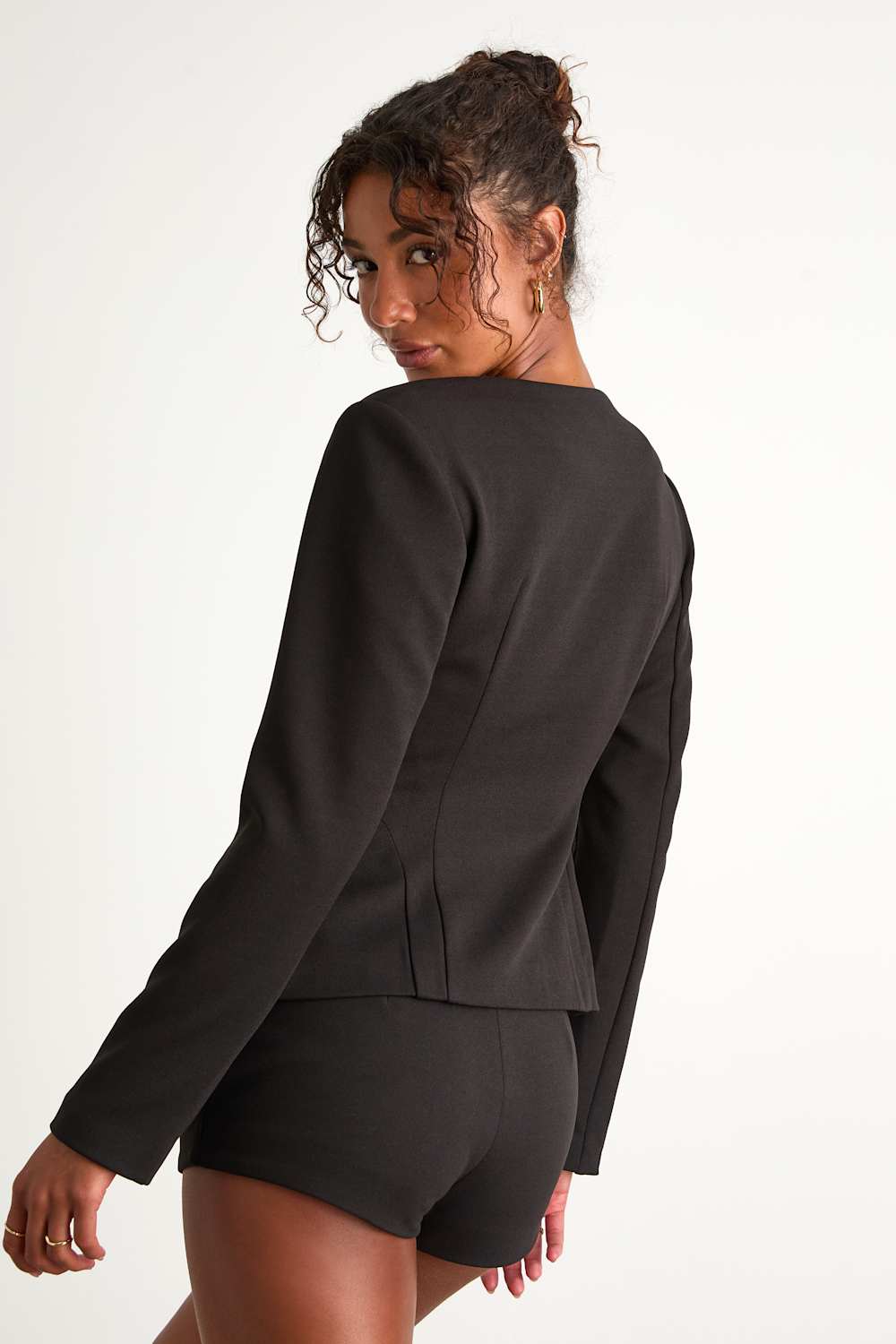 Lynn Black Rosette Button-Front Blazer