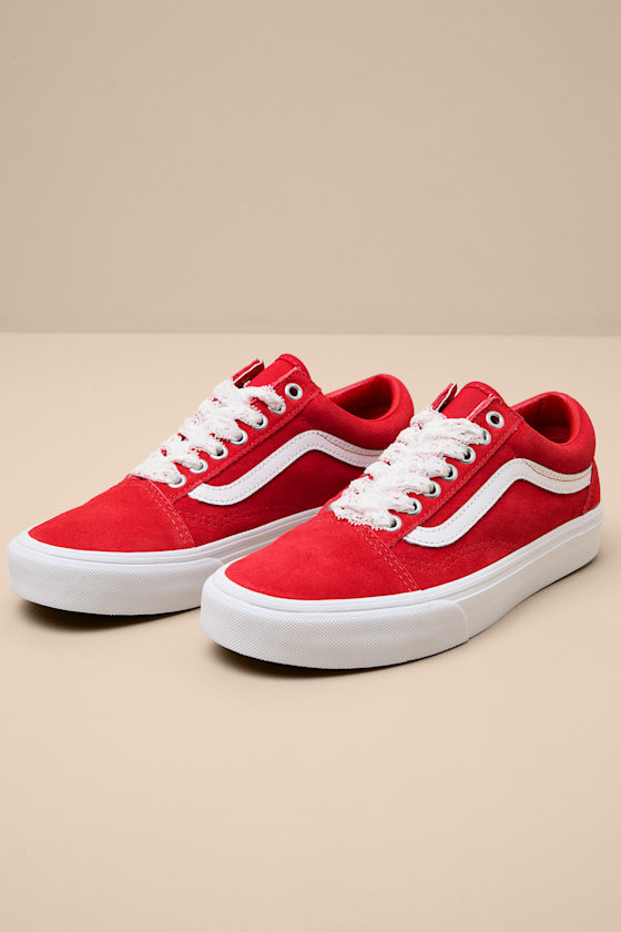 Old Skool Pop Lace Racing Red Suede Leather Sneakers 1