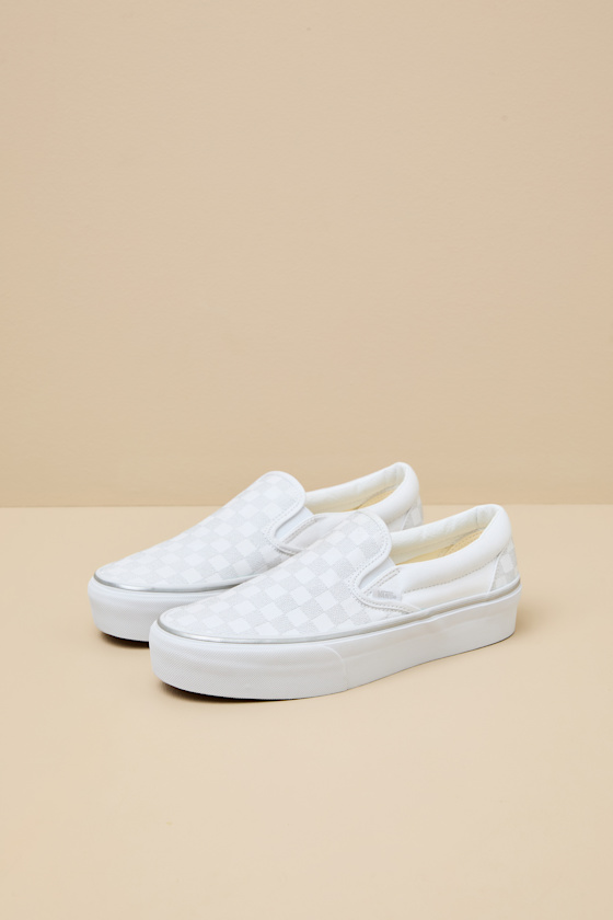 Classic Silver Metallic Checkerboard Slip-On Platform Sneakers 2