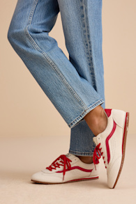 Super Lowpro Marshmallow and Racing Red Suede Leather Sneakers 1