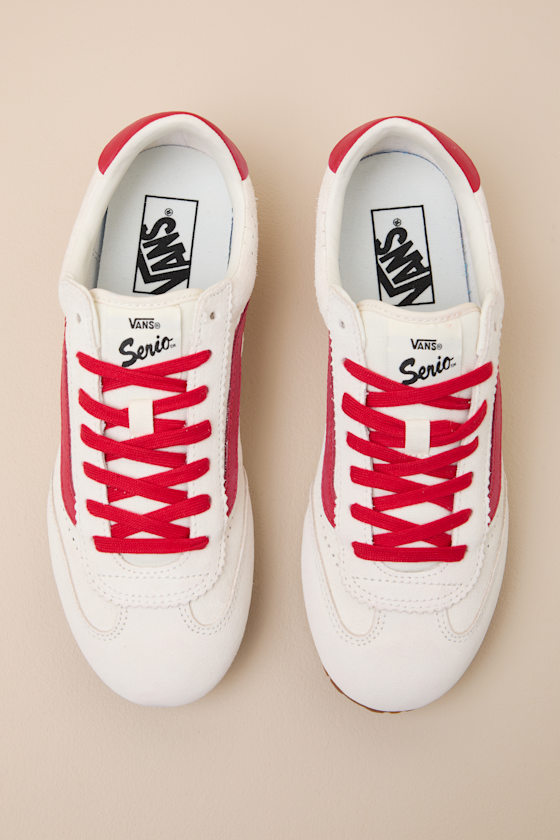 Super Lowpro Marshmallow and Racing Red Suede Leather Sneakers 1