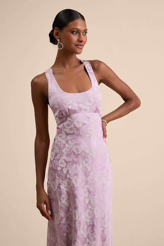 Liliya Lavender Satin Jacquard Backless Maxi Dress 1