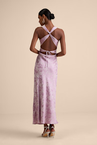 Liliya Lavender Satin Jacquard Backless Maxi Dress 4