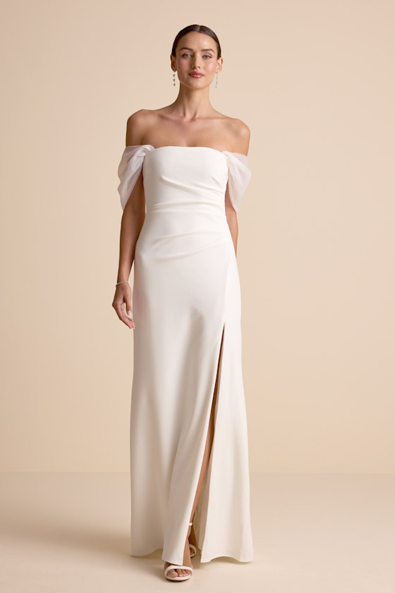 Trynn White Off-the-Shoulder Column Maxi Dress 2
