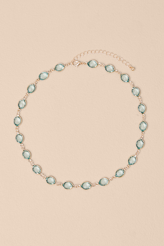 Dosie Blue and Gold Rhinestone Choker Necklace