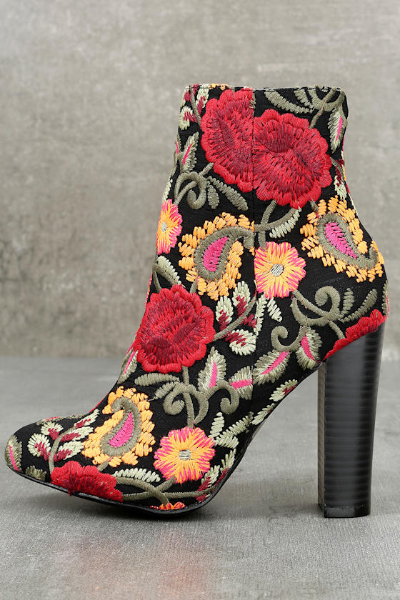 Kupuri Black Embroidered Ankle Booties 1