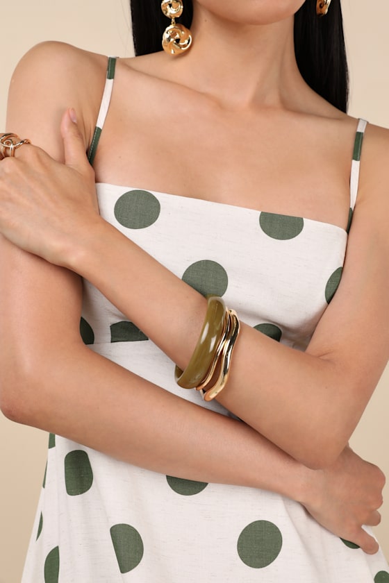 新規購入 Gold and Tan Bangle Set - Acrylic Bangle Set - 3PC Bracelet アクセサリー