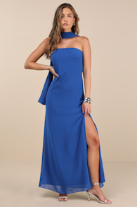 Rawya Blue Strapless Maxi Dress and Scarf Set 3