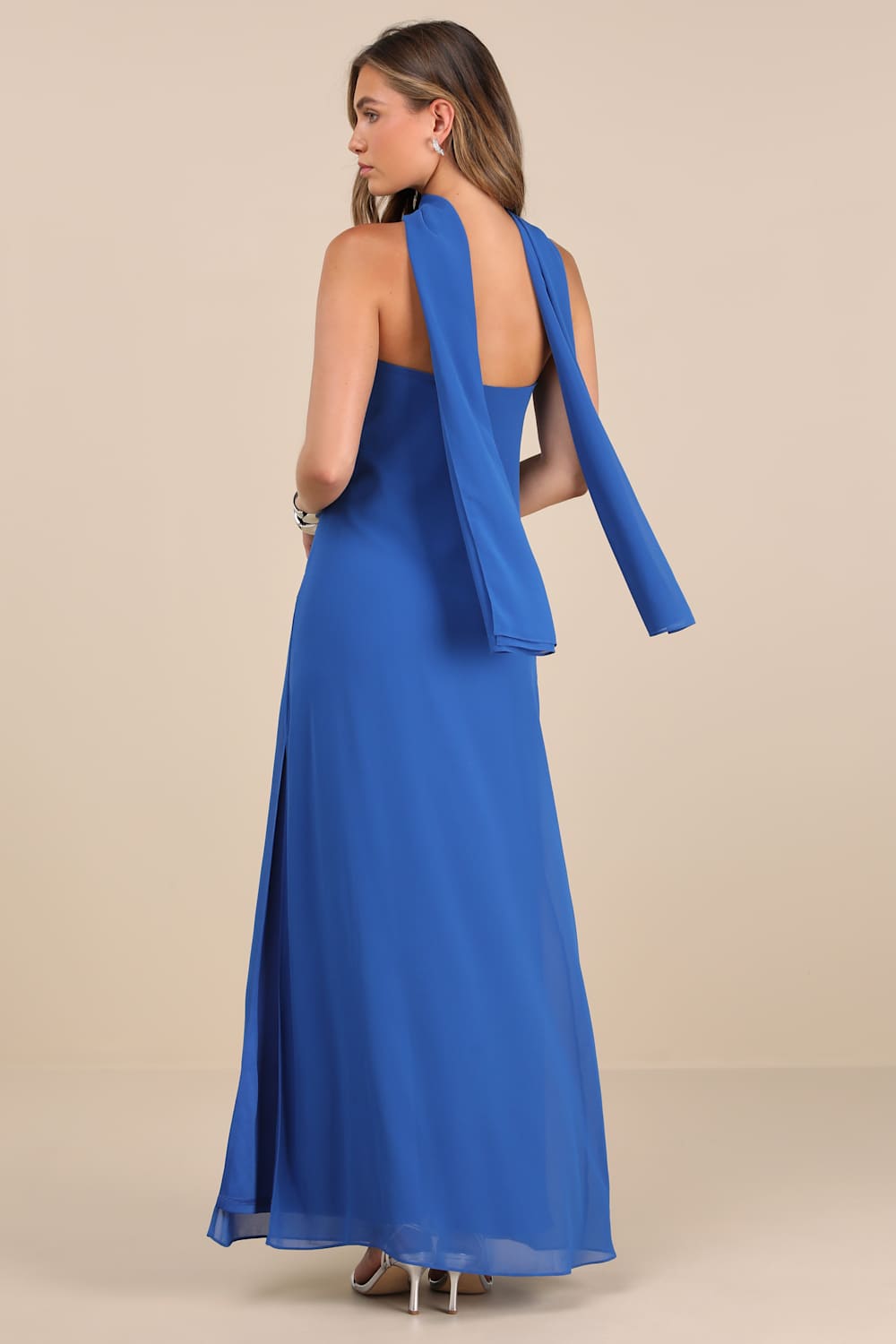 Rawya Blue Strapless Maxi Dress and Scarf Set