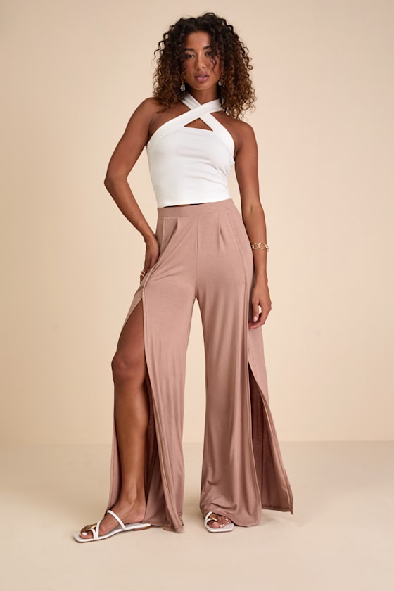 Light Brown Wide-Leg Pants - Tulip Hem Pants - High-Rise Pants - Lulus
