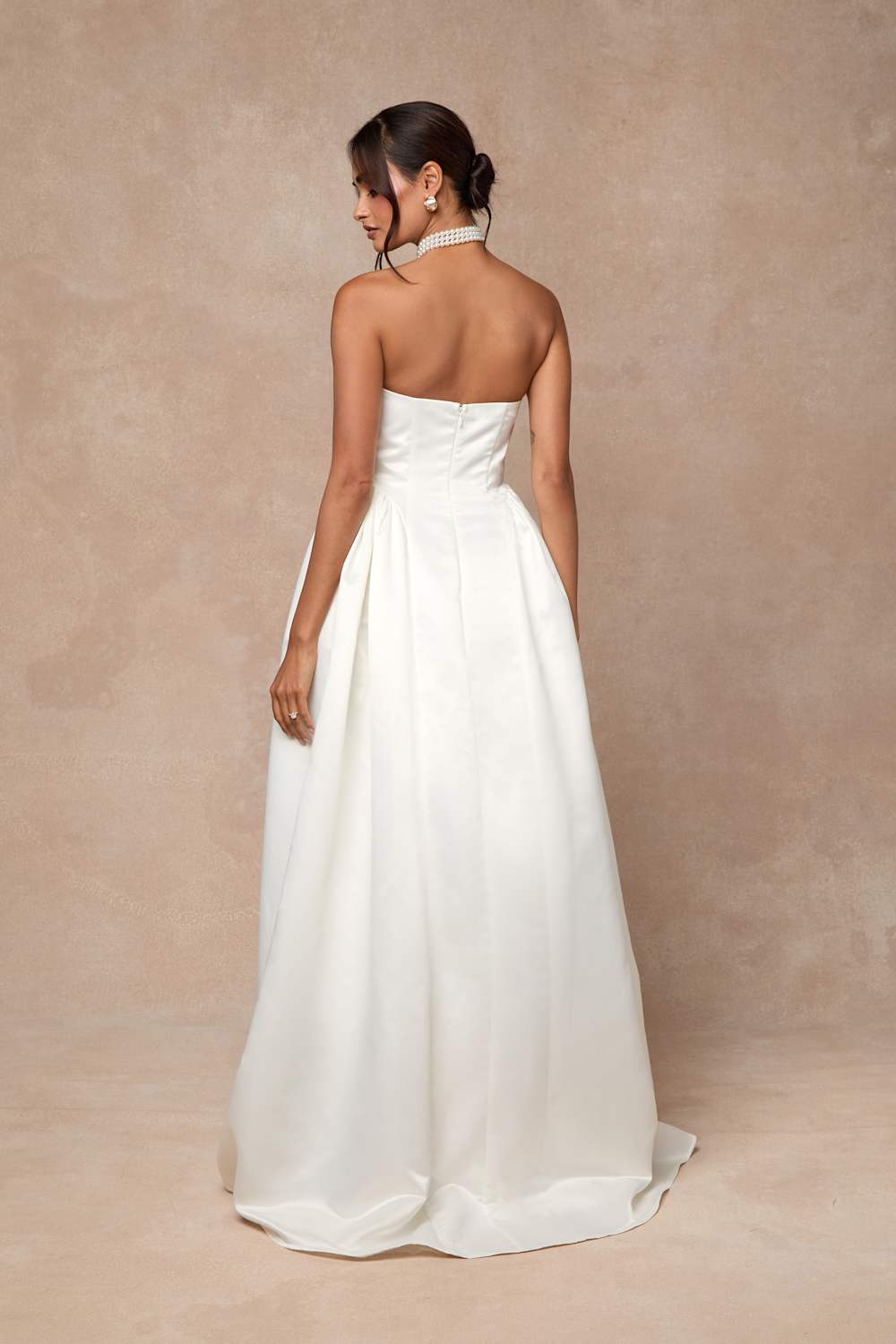 Bennett White Satin Strapless A-Line Maxi Dress