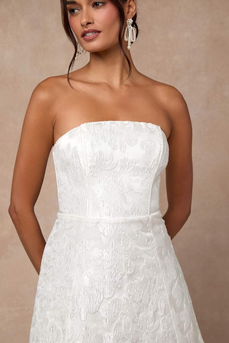 Tressa White Floral Jacquard Strapless Maxi Dress