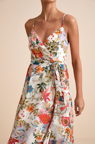 Lera White Multi Paisley Print Surplice Midi Dress 2