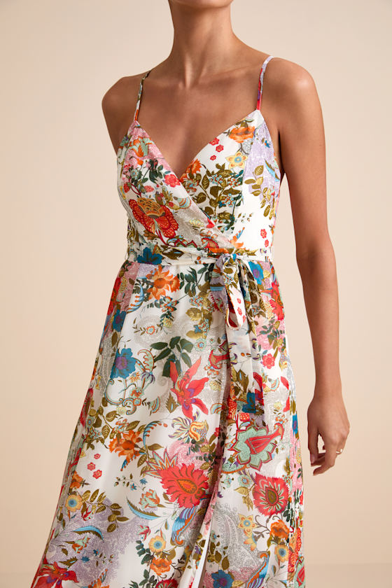 Lera White Multi Paisley Print Surplice Midi Dress 2
