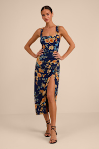 Lesina Navy Blue Floral Sleeveless Midi Dress 2