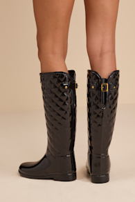Refined Black Quilted Tall Rain Boots 1
