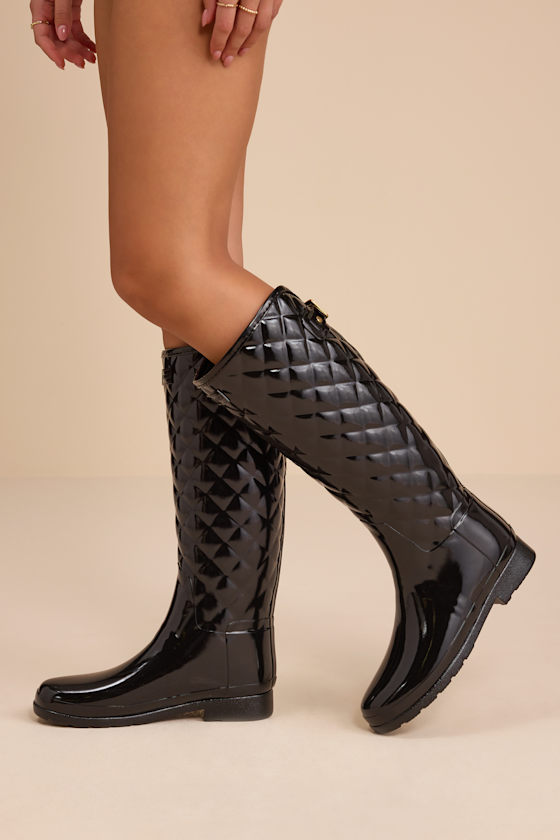 Refined Black Quilted Tall Rain Boots 2