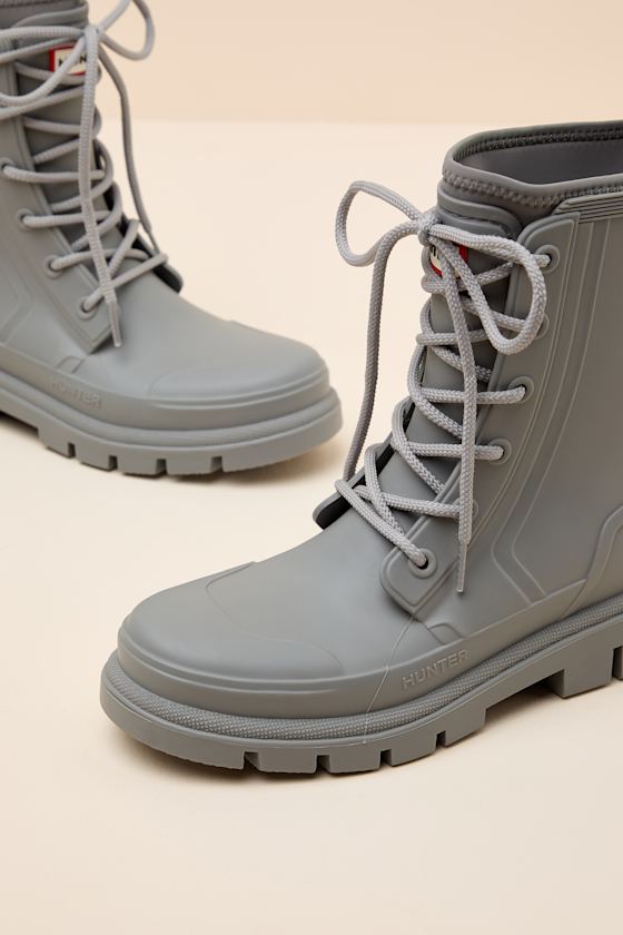 Diana Light Gray Rubber Lace-Up Ankle Rainboots - thumbnail 5