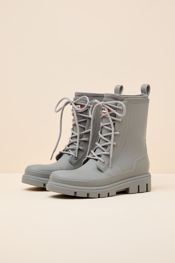 Diana Light Gray Rubber Lace-Up Ankle Rainboots - thumbnail 6
