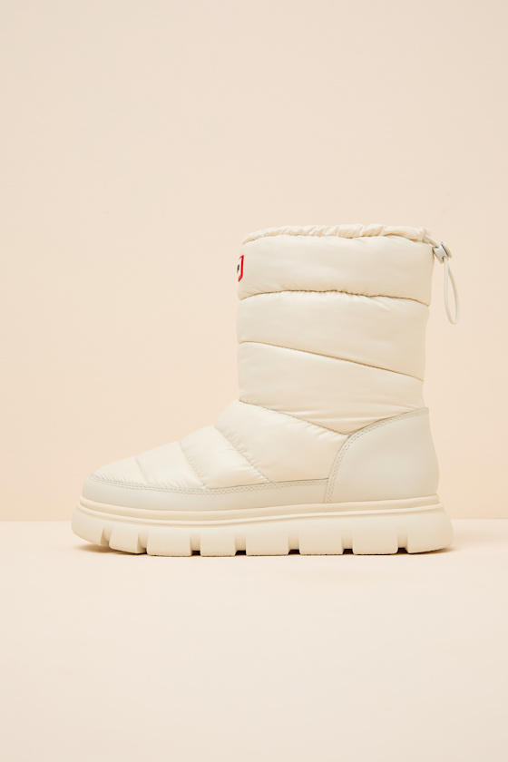 Hunter Maribel - Ivory Waterproof Boots - Mid-Calf Puffer Boots