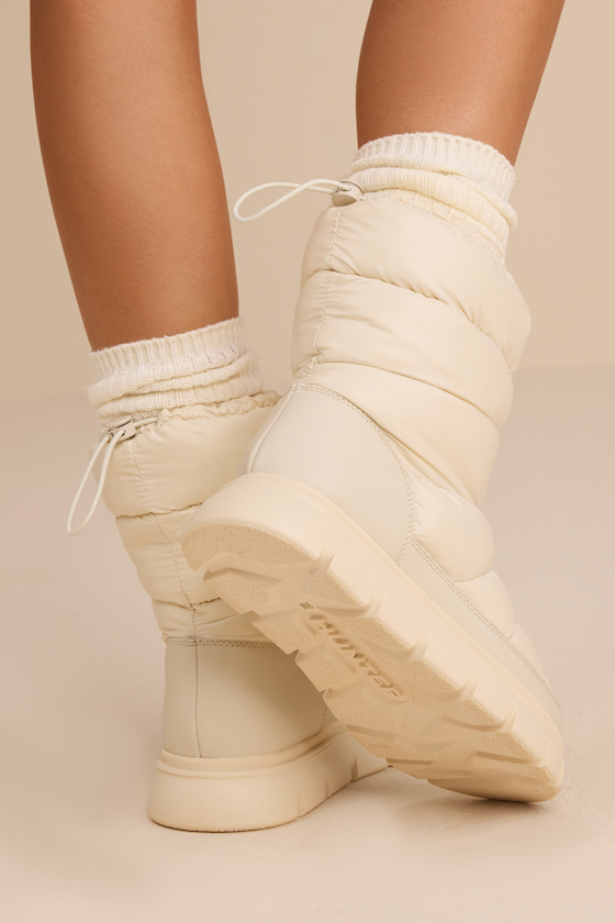 Hunter Maribel - Ivory Waterproof Boots - Mid-Calf Puffer Boots