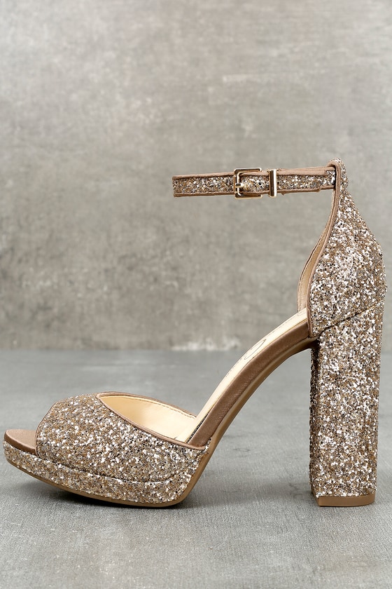 Sparkling Gold Glitter Platform Heels