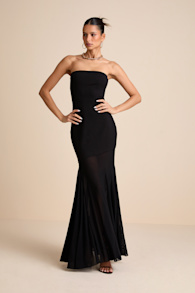 Elaris Black Mixed Media Strapless Maxi Dress 1