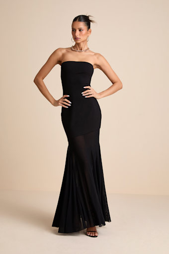 Elaris Black Mixed Media Strapless Maxi Dress 1