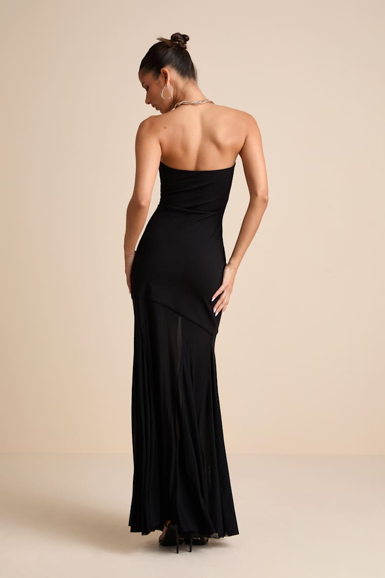 Elaris Black Mixed Media Strapless Maxi Dress