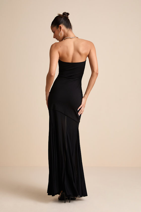 Elaris Black Mixed Media Strapless Maxi Dress 2