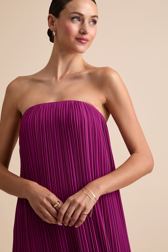 Image of Yamuna Magenta Pleated Strapless Maxi Dress