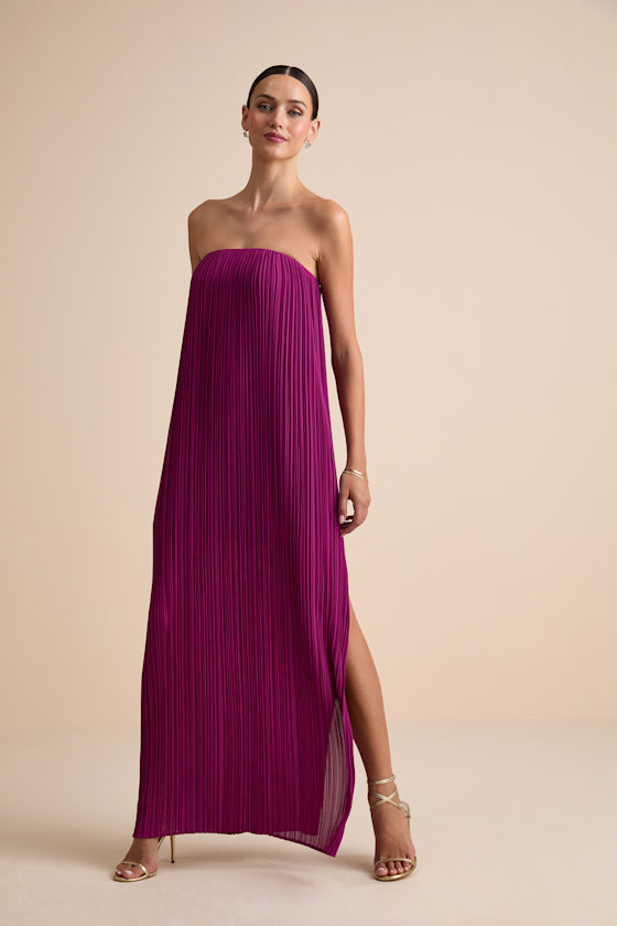 Yamuna Magenta Pleated Strapless Maxi Dress 2