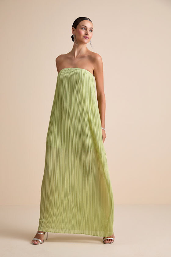 Yamuna Light Green Pleated Strapless Maxi Dress 1