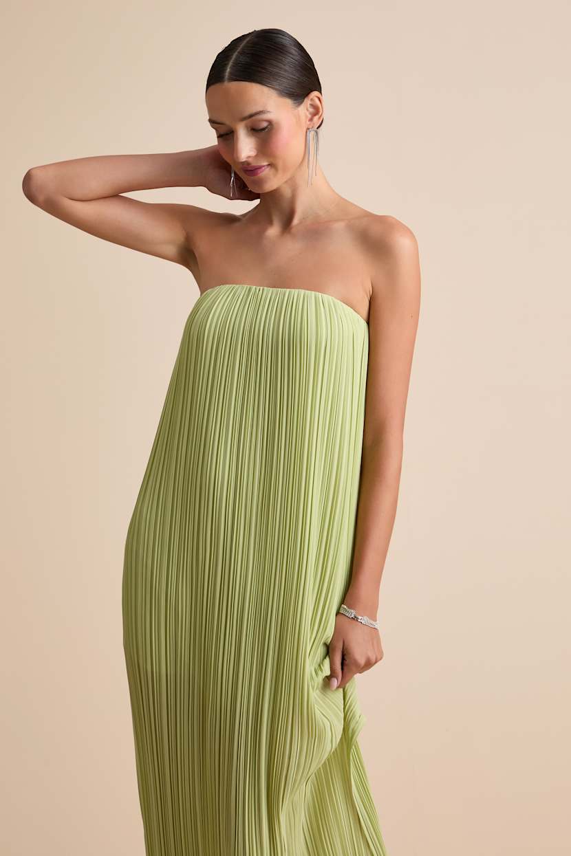 Green Maxi Dress - Pleated Chiffon Dress - Strapless Maxi Dress - Lulus