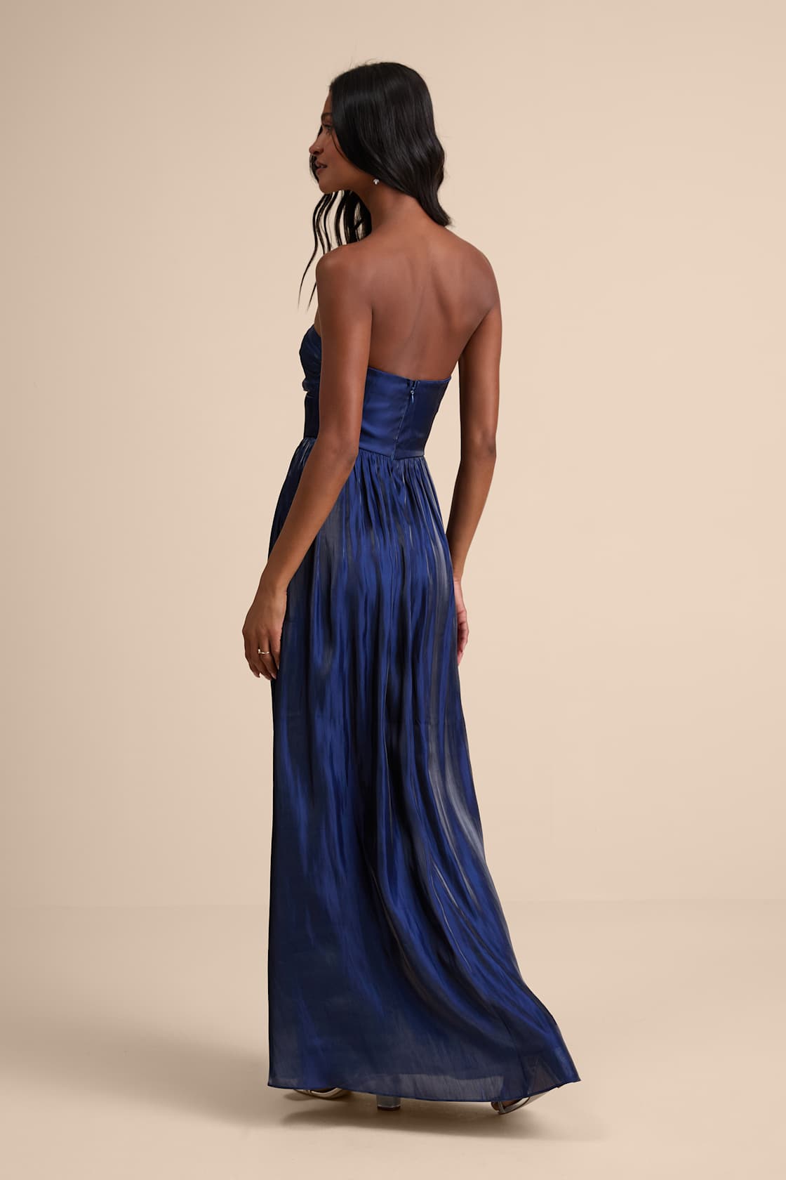 Kylin Navy Satin Basque Waist Maxi Dress