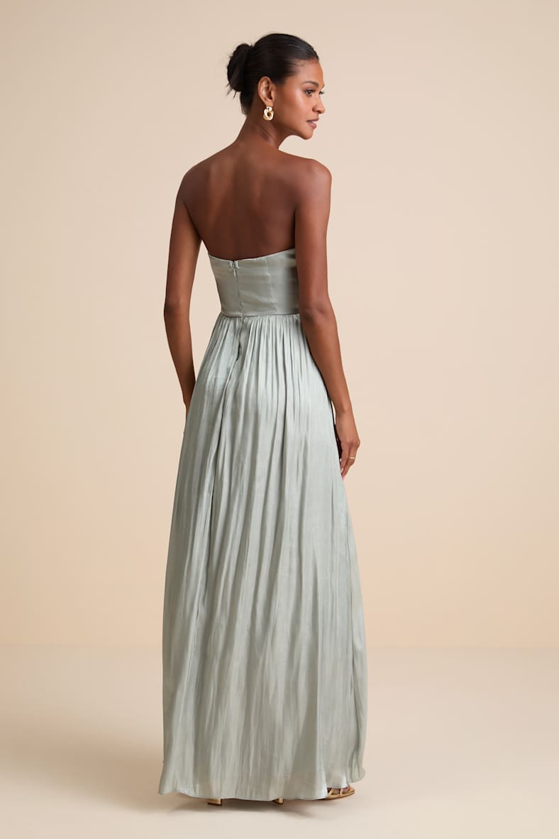 Kylin Sage Satin Basque Waist Maxi Dress