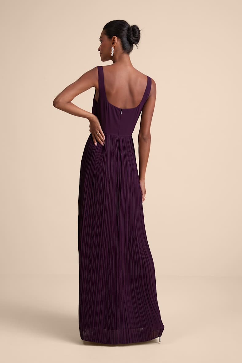 Naroah Plum Purple Square Neck Pleated Maxi Dress