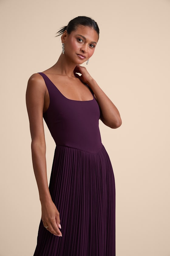 Naroah Plum Purple Scoop Neck Pleated Maxi Dress 6