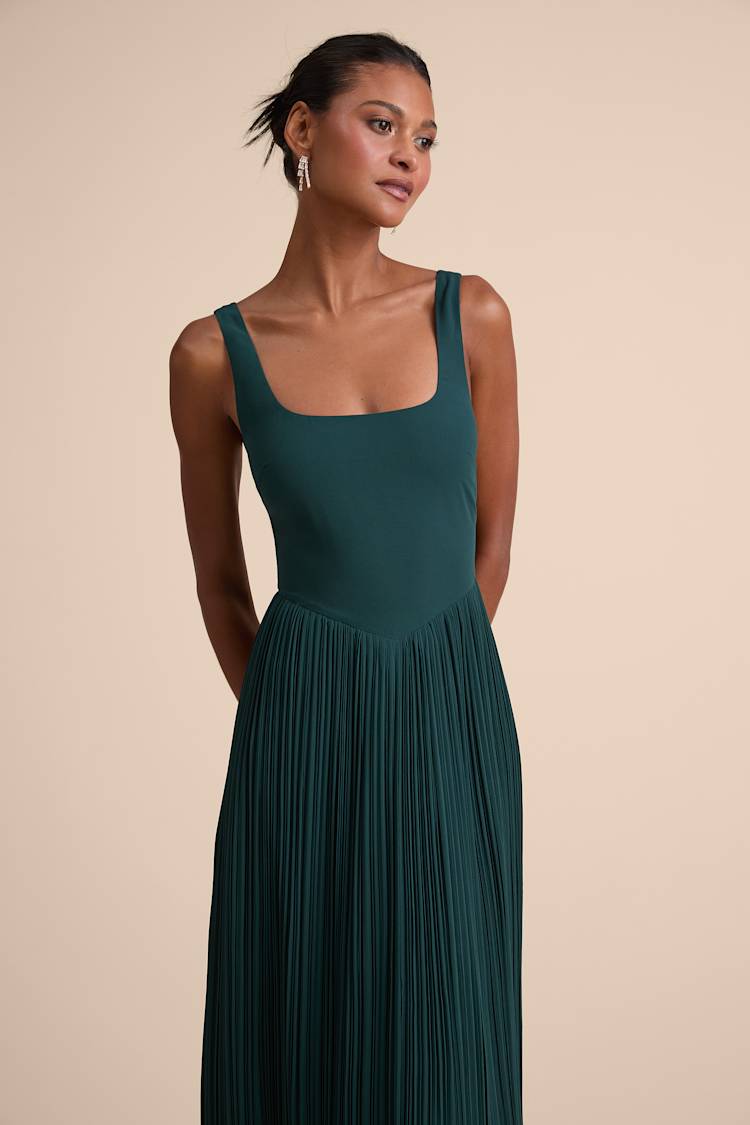 slim fit dress slacks Darcy Square Neck Midi Dress in Teal Green *Final Sale* – Worth Collective main image 0