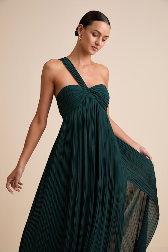 Cayton Emerald Pleated One-Shoulder Maxi Dress 1