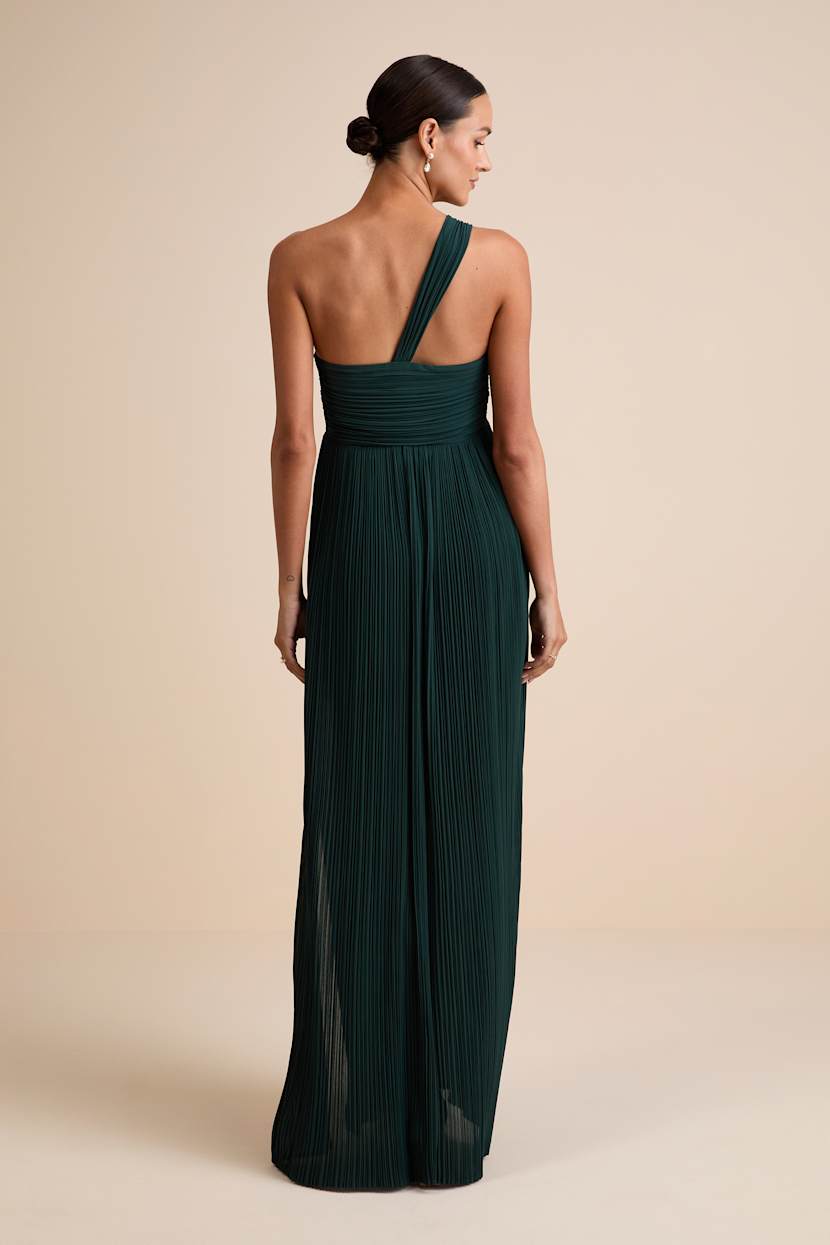 Cayton Emerald Pleated One-Shoulder Maxi Dress