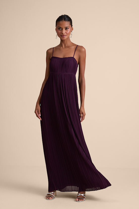 Delina Plum Plisse Chiffon Tie-Back Maxi Dress 1