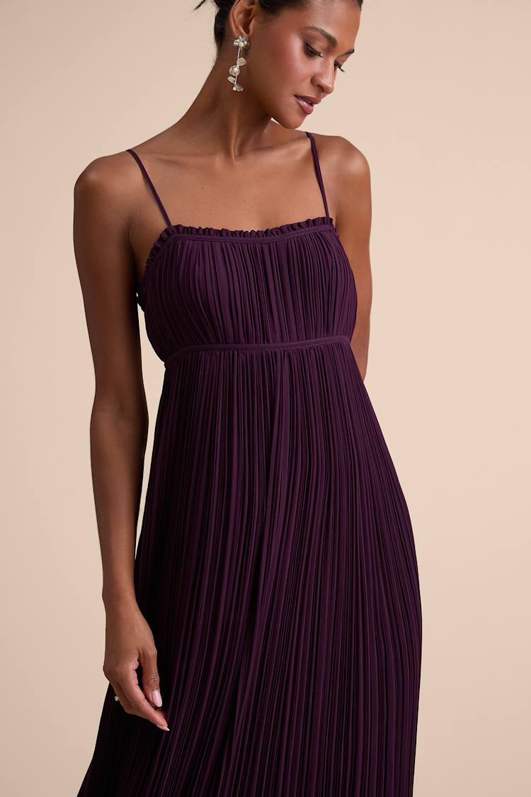 Delina Plum Plisse Chiffon Tie-Back Maxi Dress