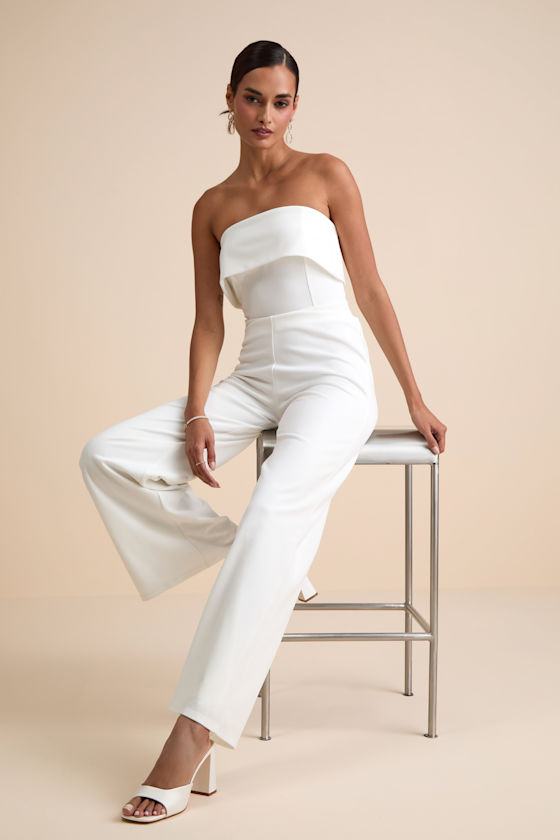 Carmo White Strapless Straight Leg Jumpsuit 2
