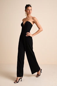 Cris Black Plunge Strapless Straight Leg Jumpsuit 4
