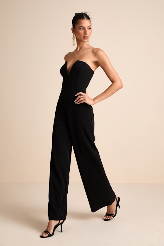 Cris Black Plunge Strapless Straight Leg Jumpsuit 4